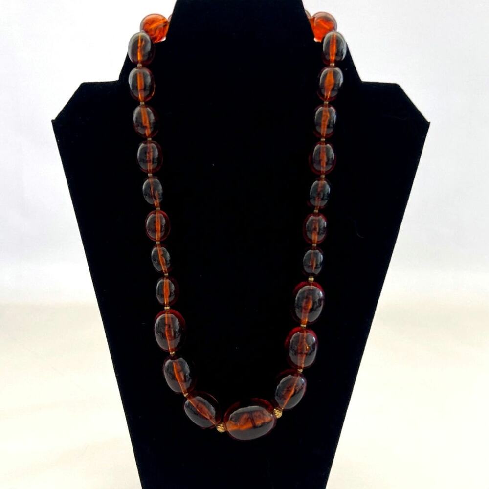 Stunning Vintage Art Deco Faux Baltic Amber Graduate Beaded Necklace